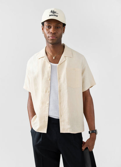 Men's Short Sleeve Cuban Shirt - Linen - Natural White | Percival Best Seller