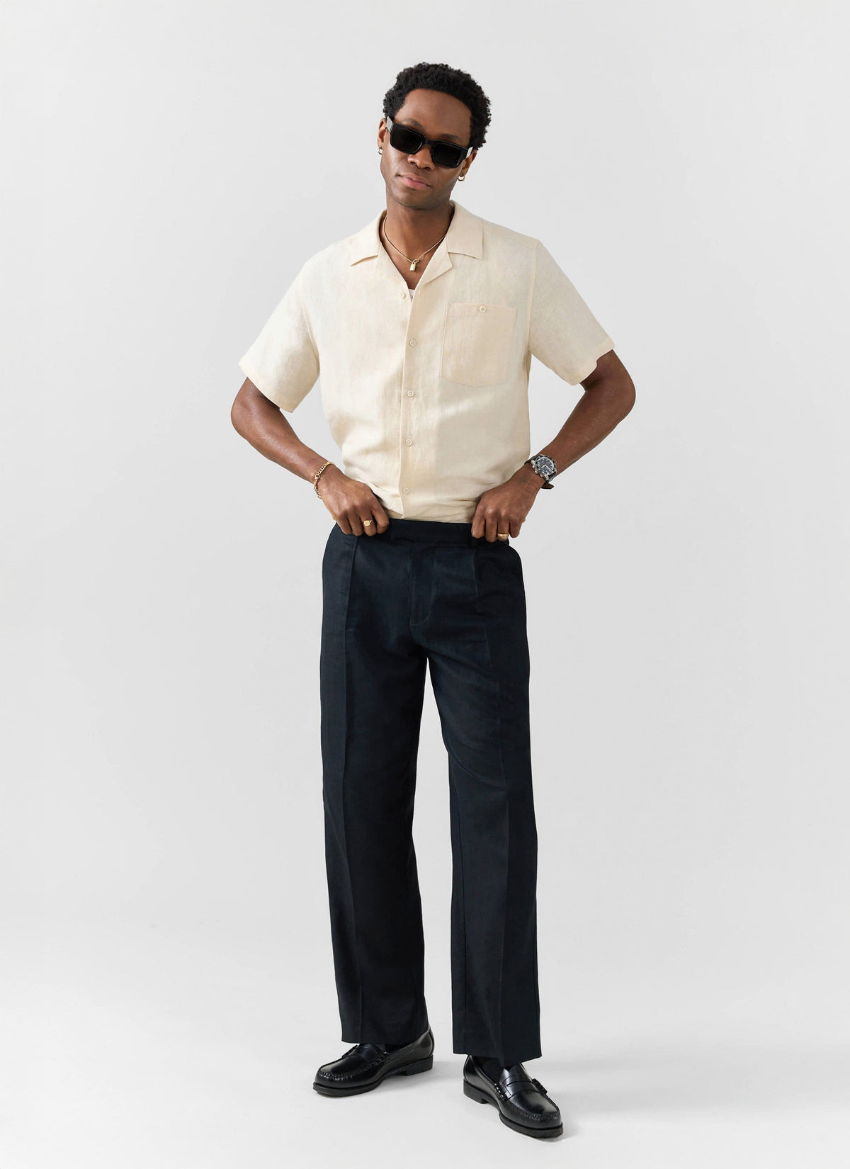 Men's Short Sleeve Cuban Shirt - Linen - Natural White | Percival Best Seller