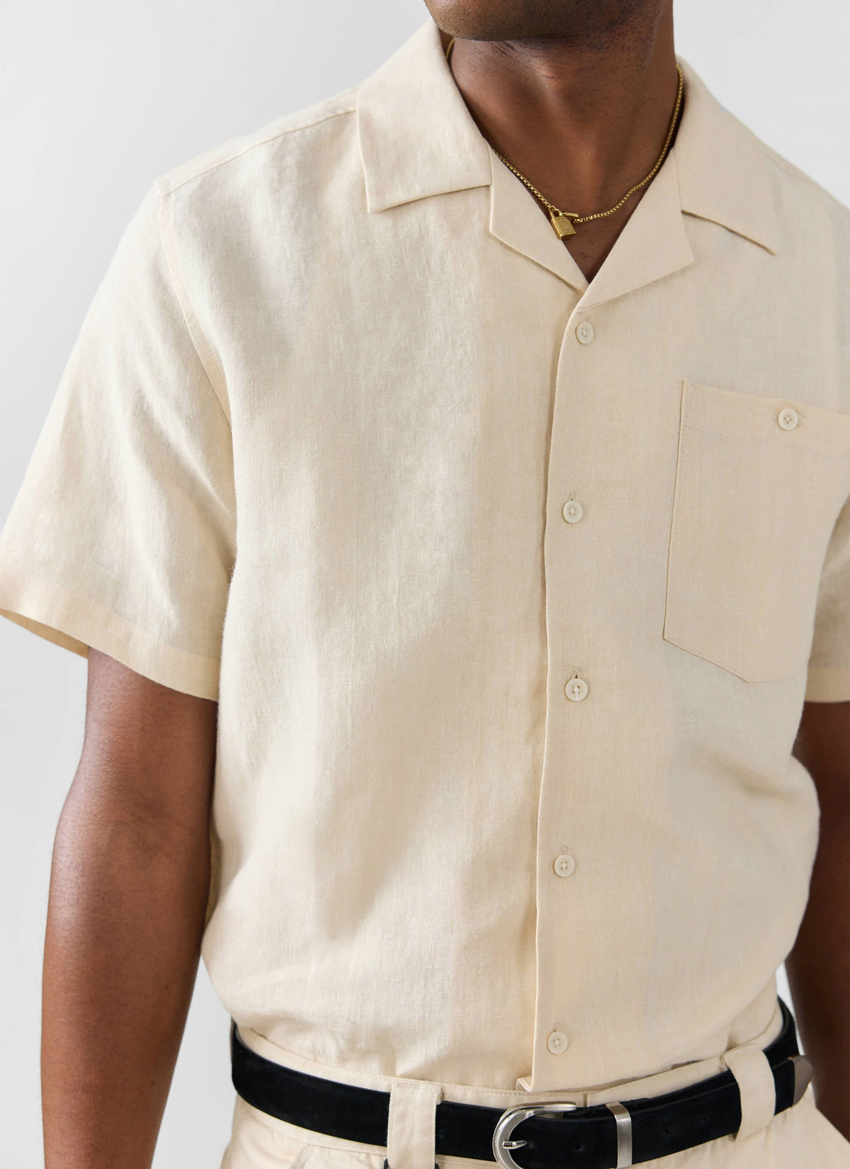 Men's Short Sleeve Cuban Shirt - Linen - Natural White | Percival Best Seller