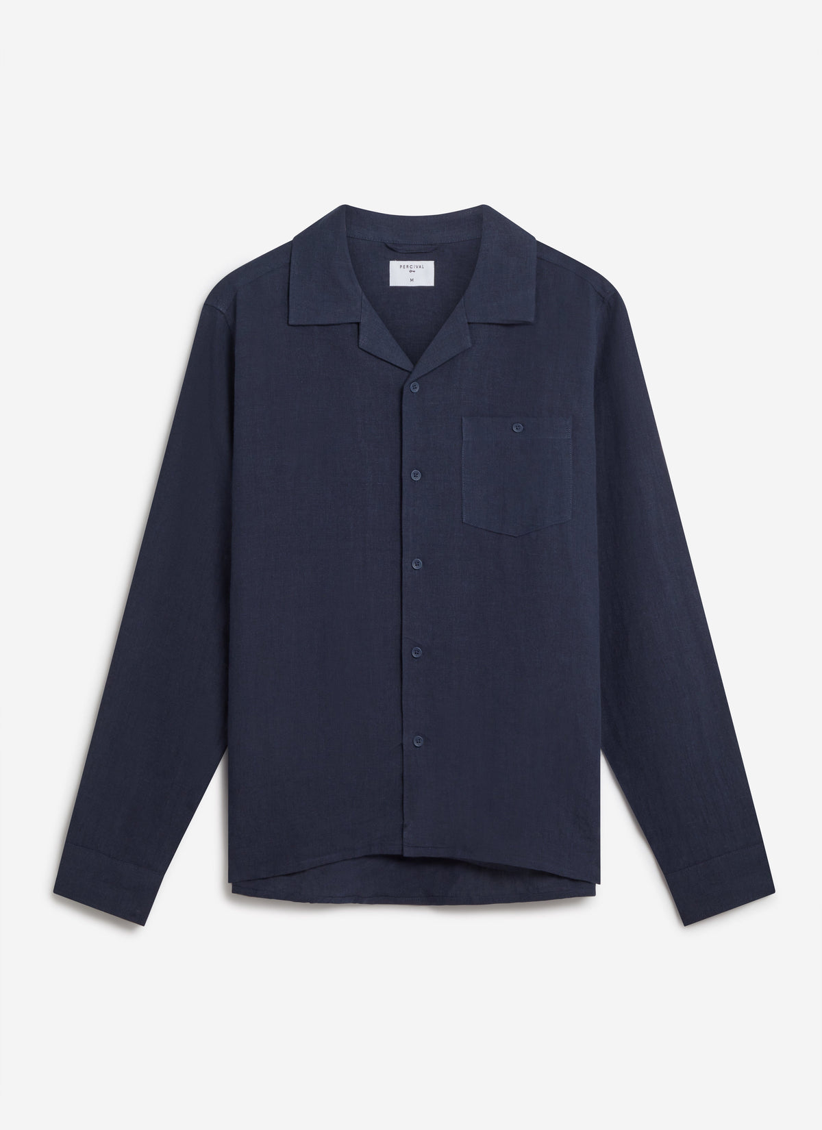 Long Sleeve Cuban Linen Shirt - Navy | Percival Discount