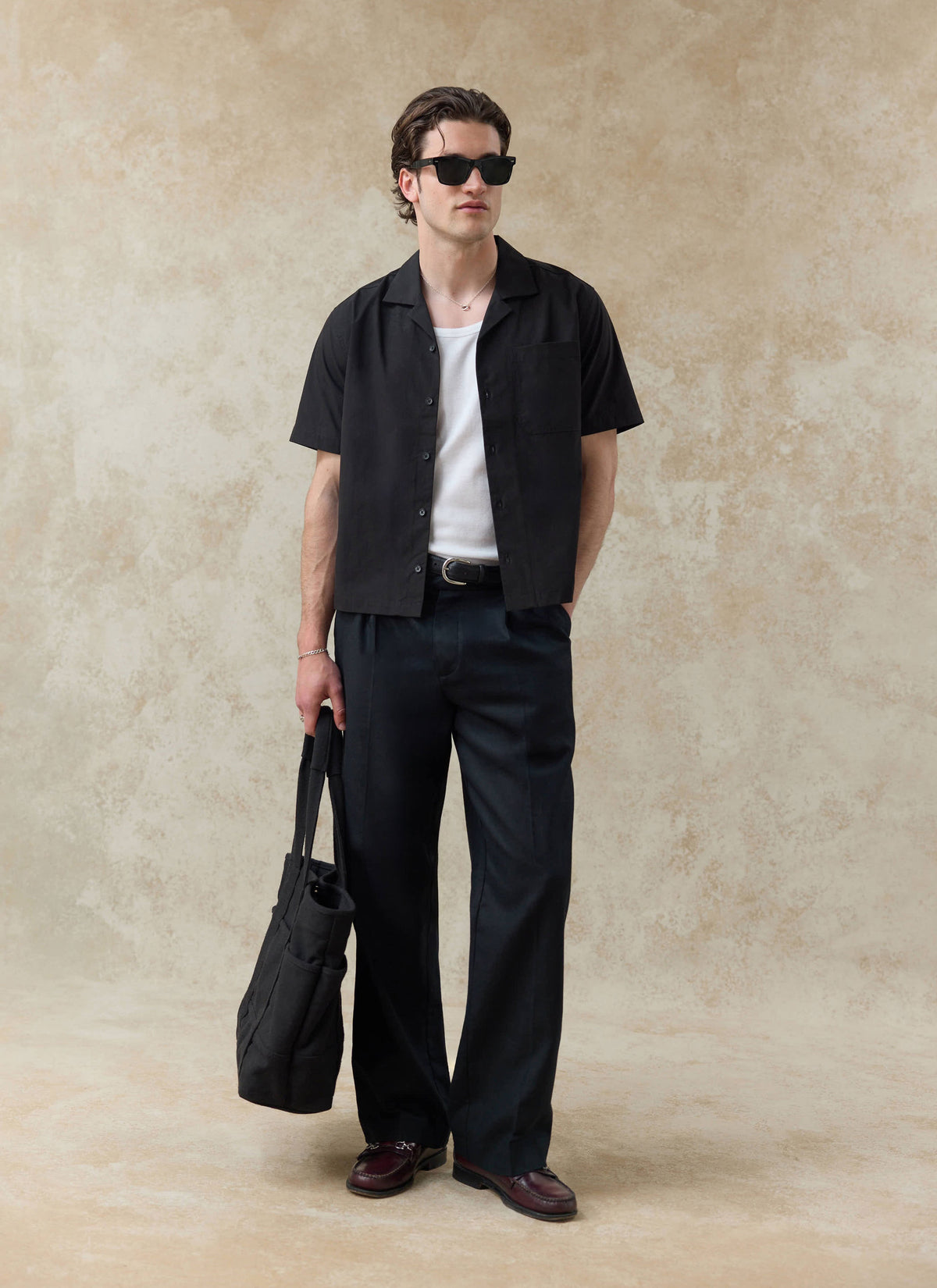 Men's Black Cuban Collar Shirt - Daniel - Cotton | Percival Great Value