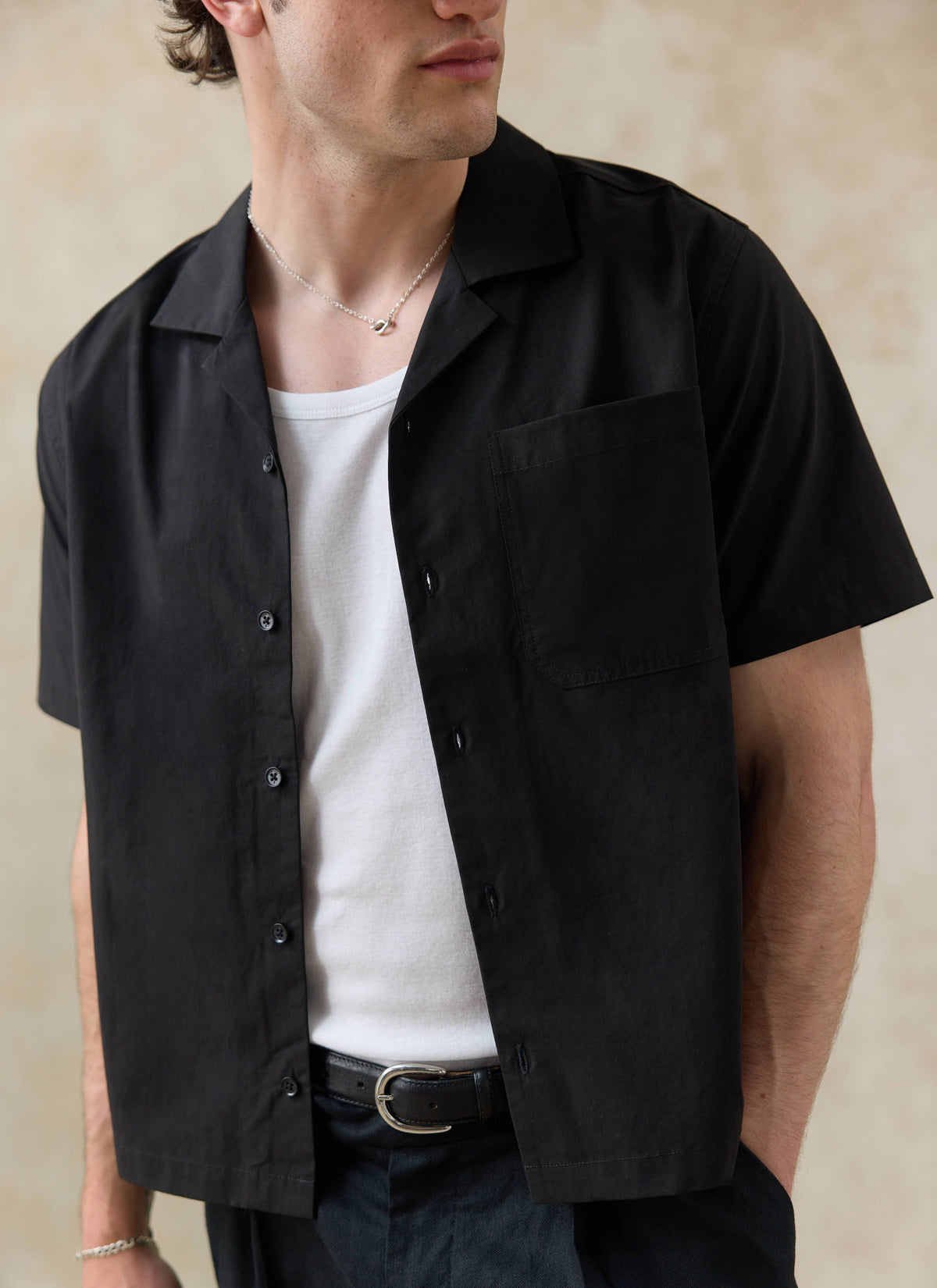 Men's Black Cuban Collar Shirt - Daniel - Cotton | Percival Great Value
