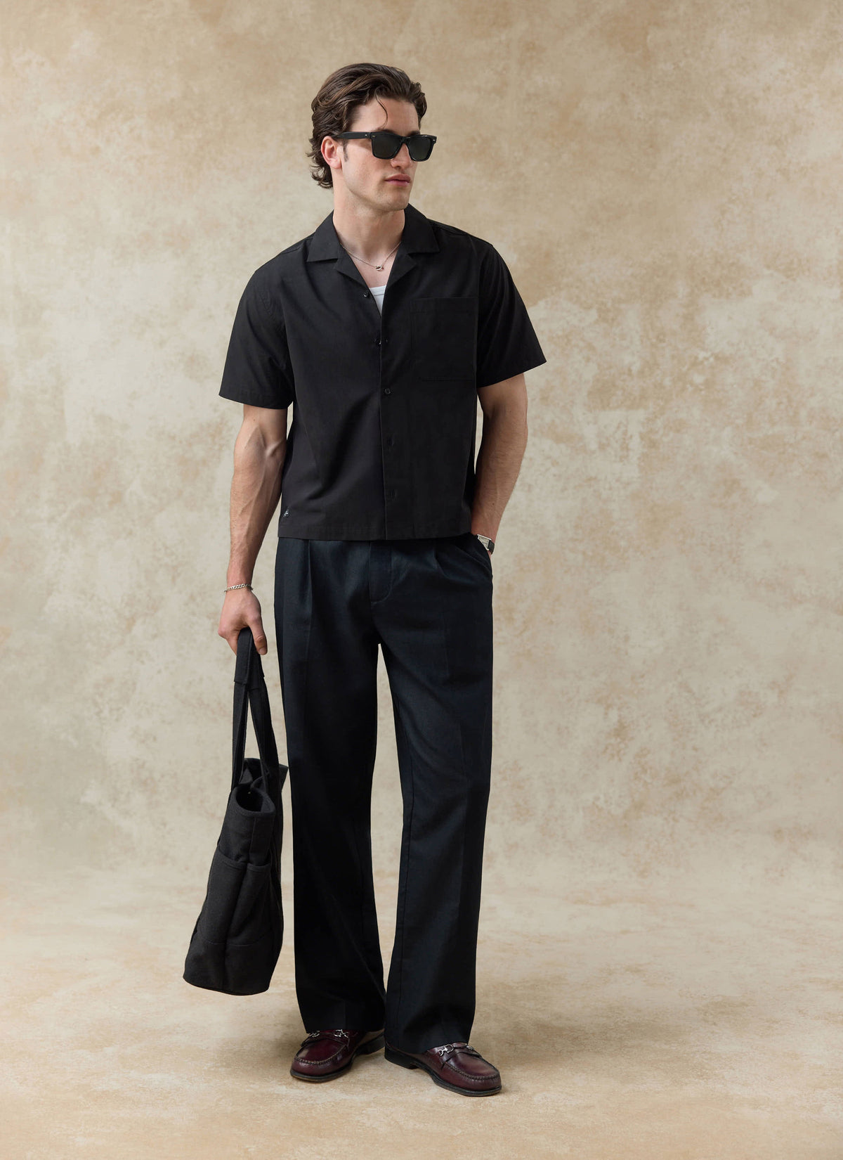 Men's Black Cuban Collar Shirt - Daniel - Cotton | Percival Great Value