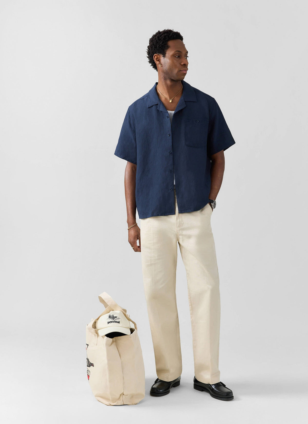 Men's Short Sleeve Cuban Shirt - 100% Linen - Navy Blue | Percival Top Pick