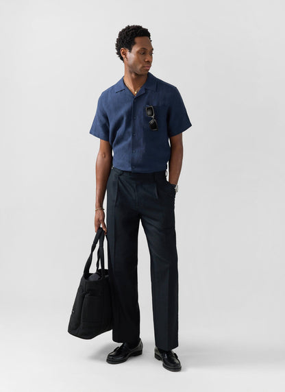 Men's Short Sleeve Cuban Shirt - 100% Linen - Navy Blue | Percival Top Pick