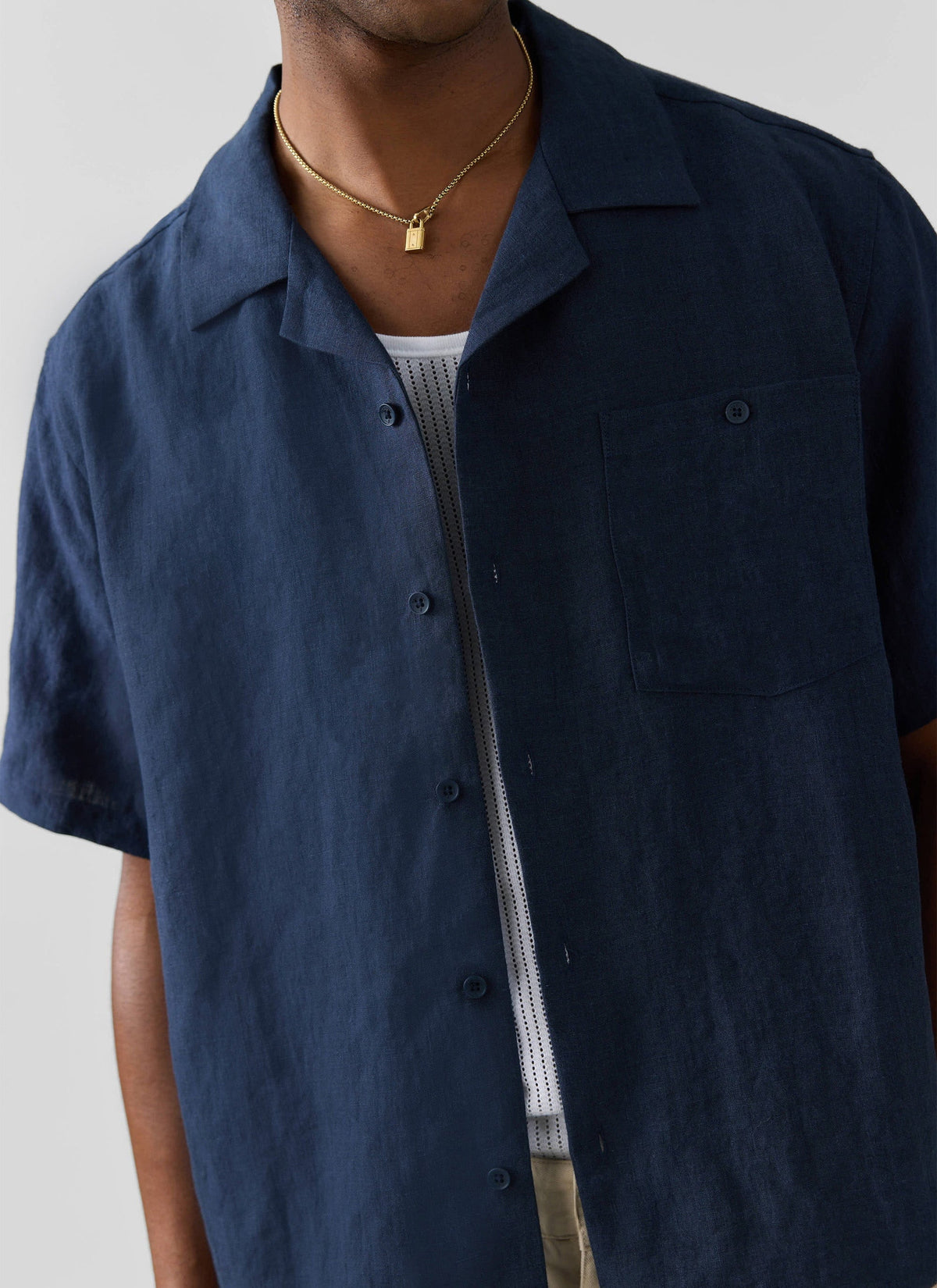 Men's Short Sleeve Cuban Shirt - 100% Linen - Navy Blue | Percival Top Pick