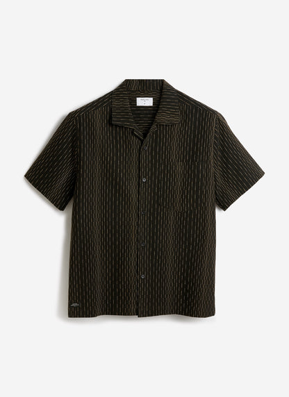 Men's Cuban Collar Shirt: Leland - Black - Cotton | Percival Essential