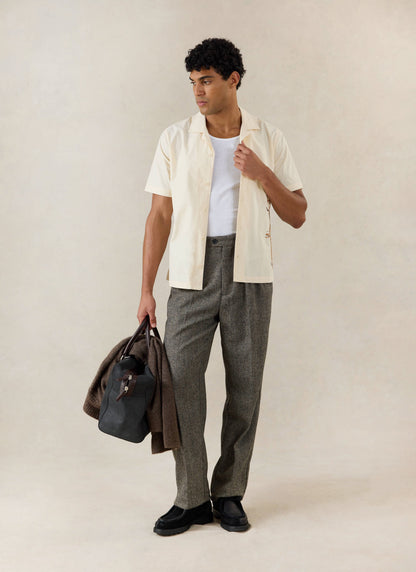 Men's Cream Embroidered Cuban Shirt - Cotton - Percival | Percival Featured