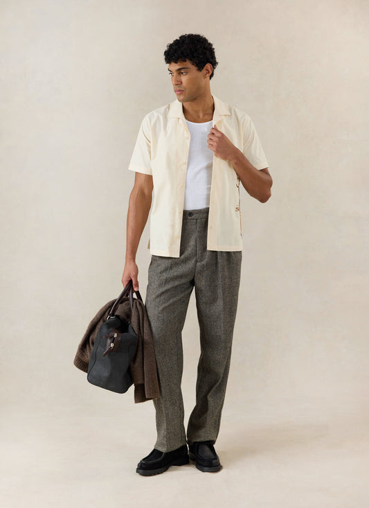 Men's Cream Embroidered Cuban Shirt - Cotton - Percival | Percival Featured
