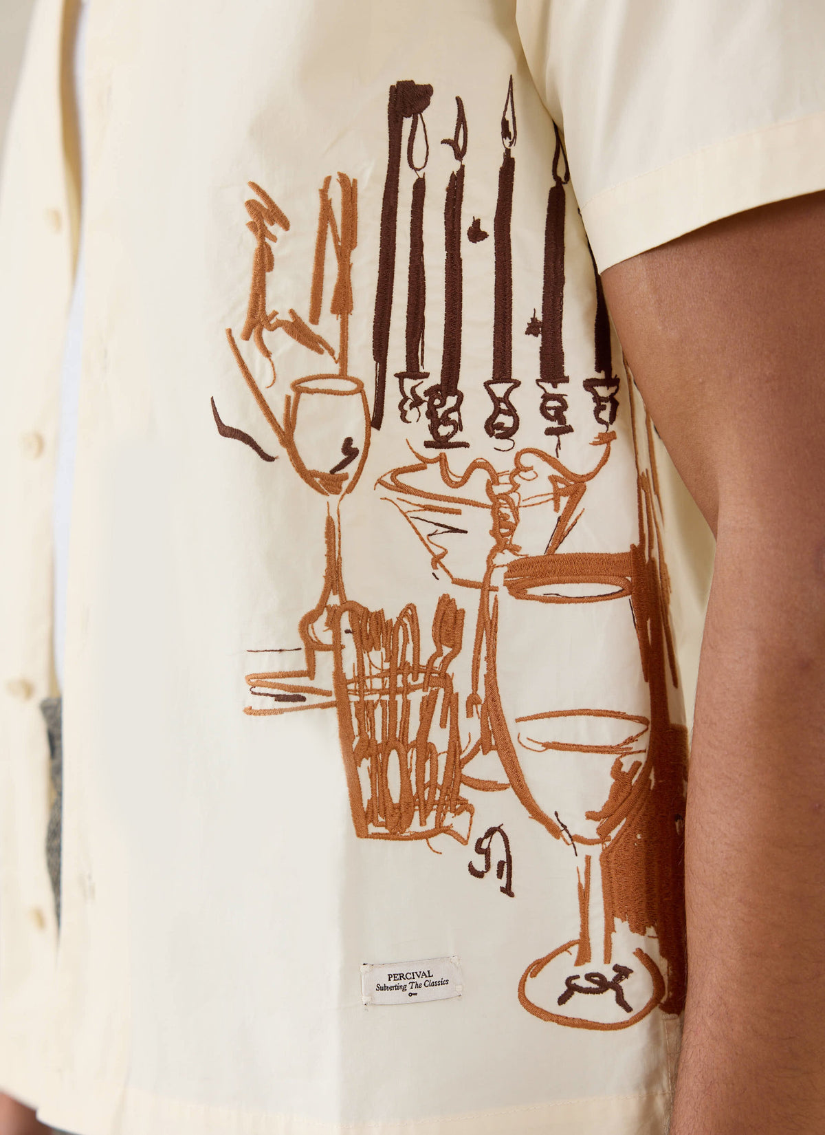 Men's Cream Embroidered Cuban Shirt - Cotton - Percival | Percival Featured