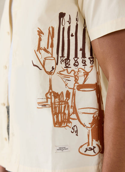 Men's Cream Embroidered Cuban Shirt - Cotton - Percival | Percival Featured