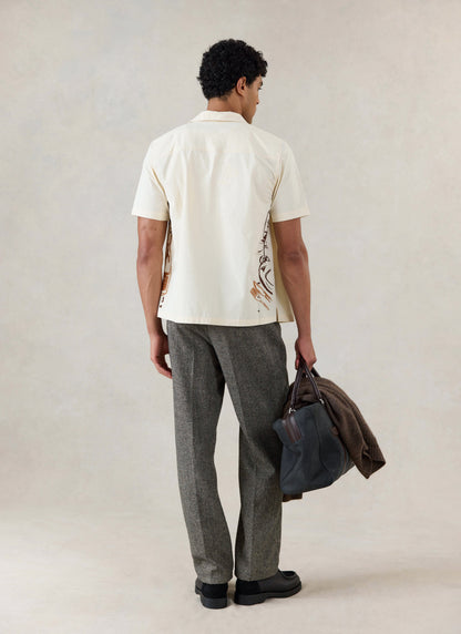 Men's Cream Embroidered Cuban Shirt - Cotton - Percival | Percival Featured