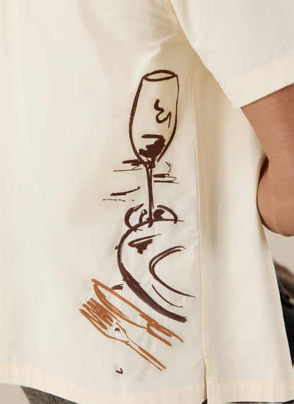 Men's Cream Embroidered Cuban Shirt - Cotton - Percival | Percival Featured