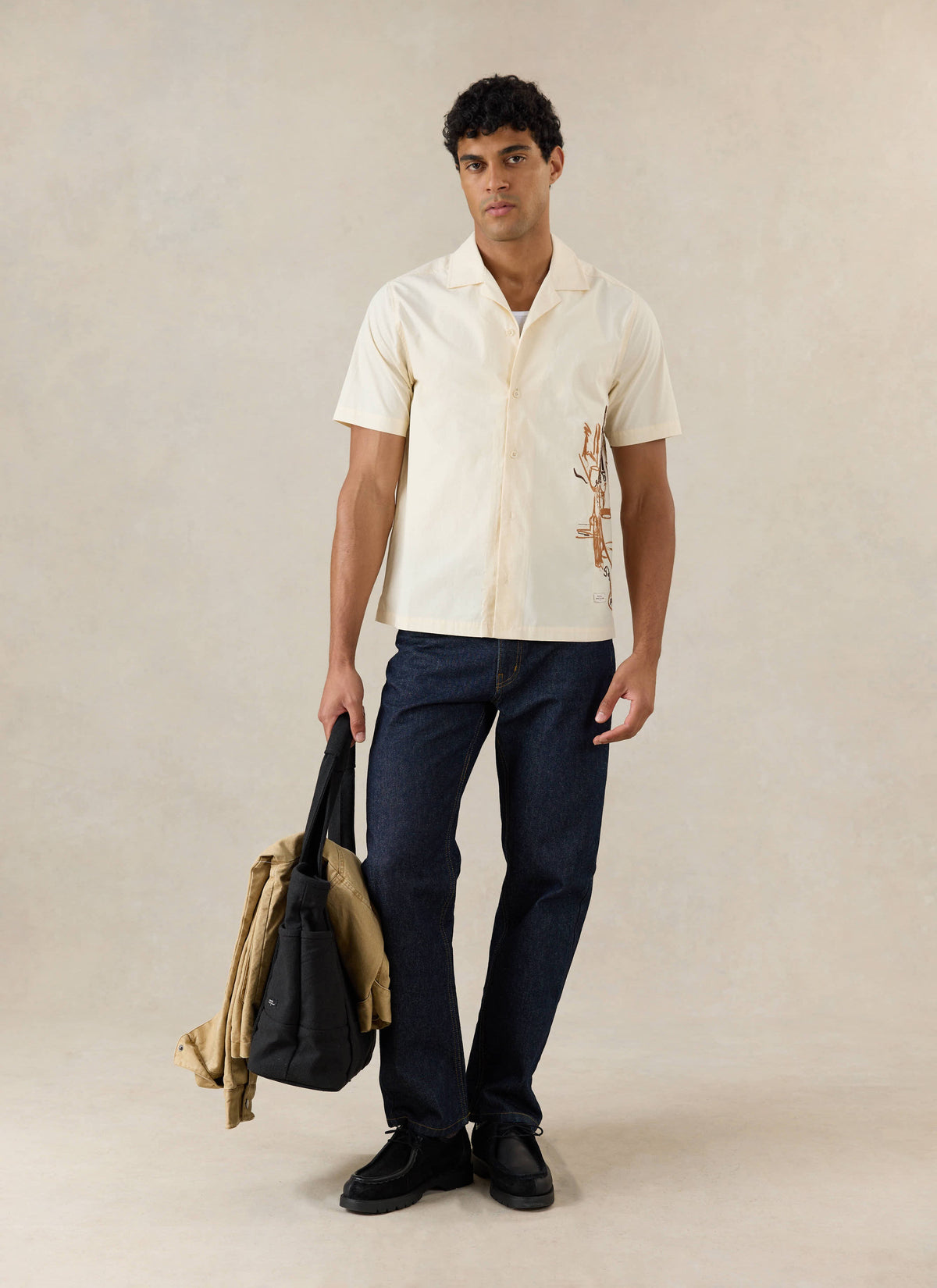 Men's Cream Embroidered Cuban Shirt - Cotton - Percival | Percival Featured