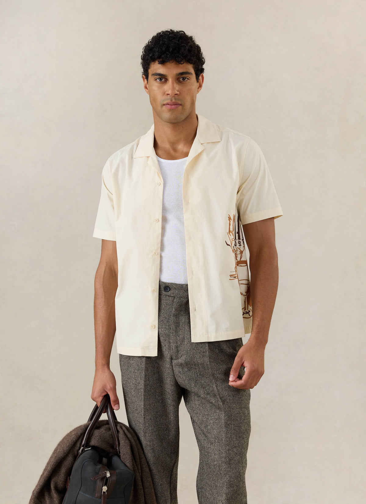 Men's Cream Embroidered Cuban Shirt - Cotton - Percival | Percival Featured