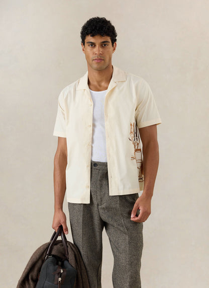 Men's Cream Embroidered Cuban Shirt - Cotton - Percival | Percival Featured