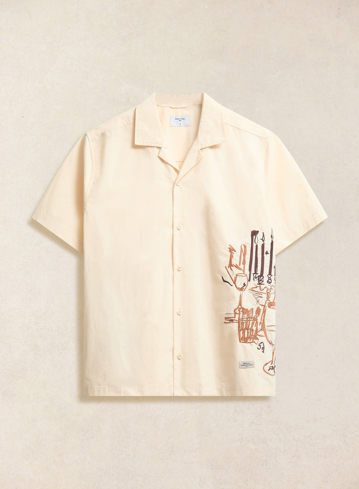 Men's Cream Embroidered Cuban Shirt - Cotton - Percival | Percival Featured