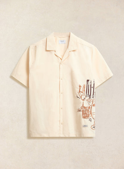 Men's Cream Embroidered Cuban Shirt - Cotton - Percival | Percival Featured