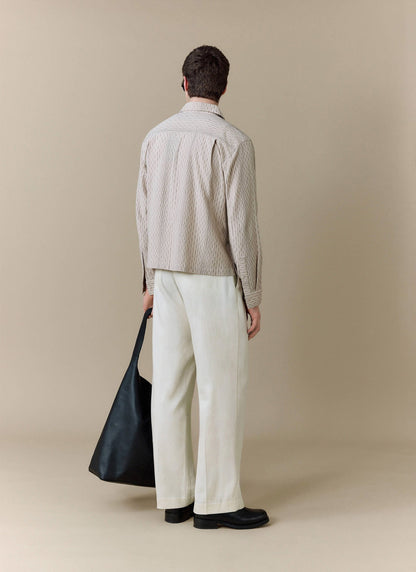 Men's Leland Cuban Boxy Long Sleeve Shirt - Cotton - Ecru | Percival Deals
