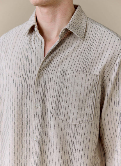 Men's Leland Cuban Boxy Long Sleeve Shirt - Cotton - Ecru | Percival Deals