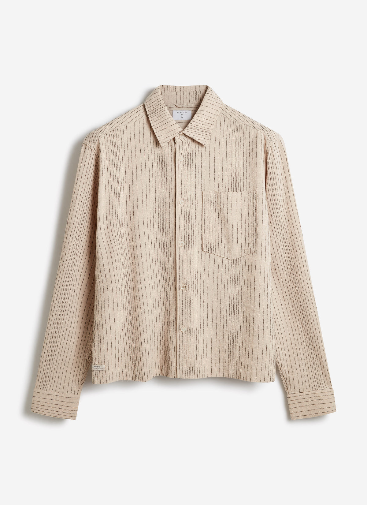 Men's Leland Cuban Boxy Long Sleeve Shirt - Cotton - Ecru | Percival Deals