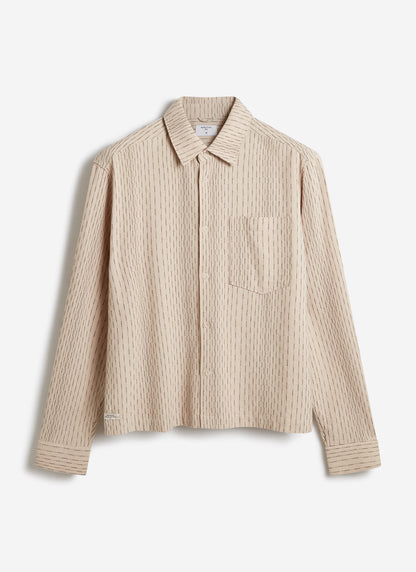 Men's Leland Cuban Boxy Long Sleeve Shirt - Cotton - Ecru | Percival Deals