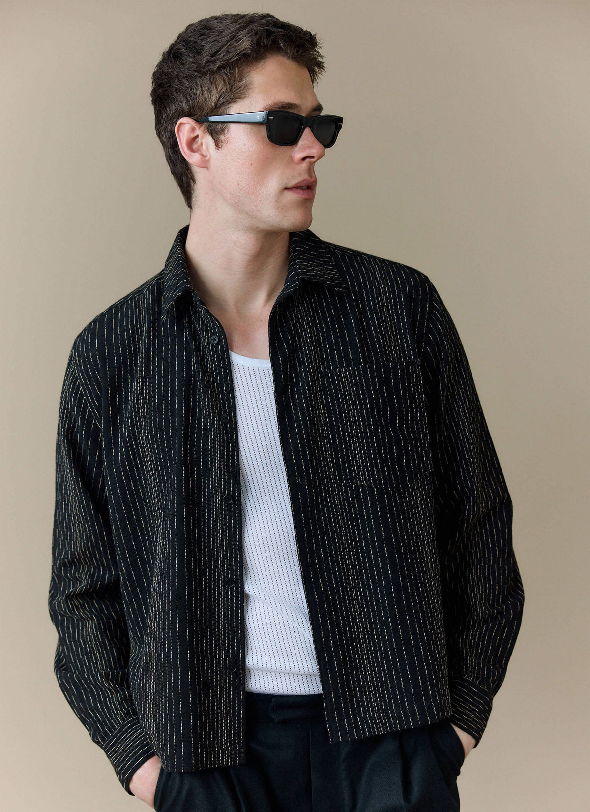 Men's Long Sleeve Boxy Shirt - Leland - Cotton - Black | Percival Smart Buy
