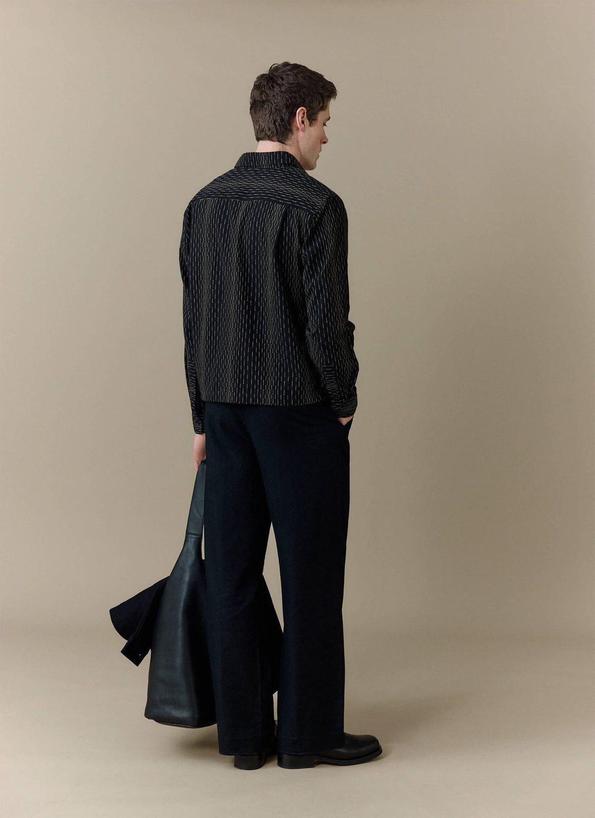 Men's Long Sleeve Boxy Shirt - Leland - Cotton - Black | Percival Smart Buy