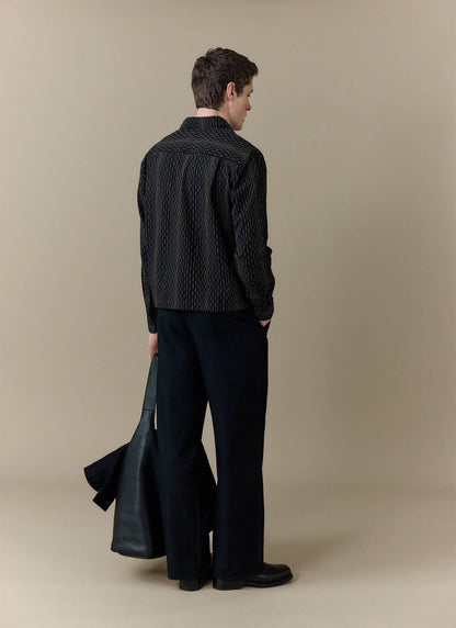 Men's Long Sleeve Boxy Shirt - Leland - Cotton - Black | Percival Smart Buy