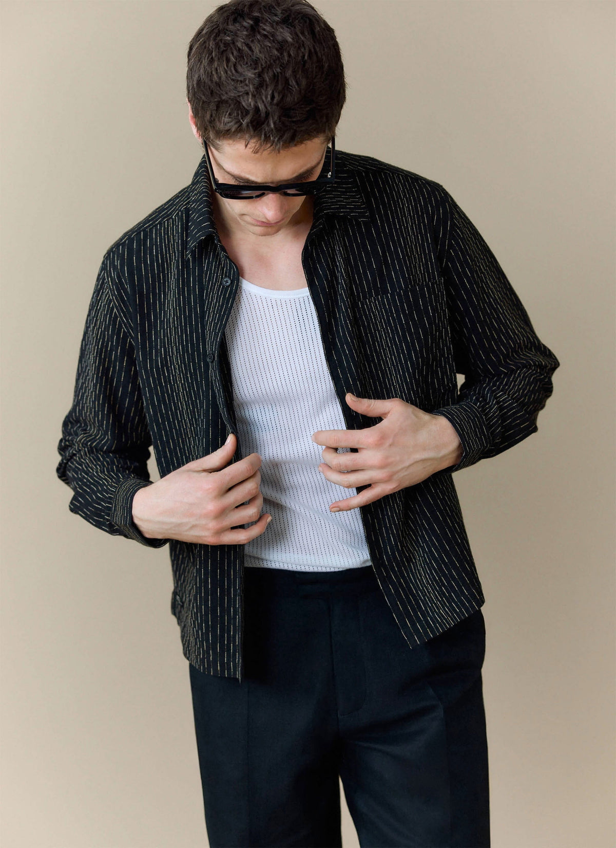 Men's Long Sleeve Boxy Shirt - Leland - Cotton - Black | Percival Smart Buy