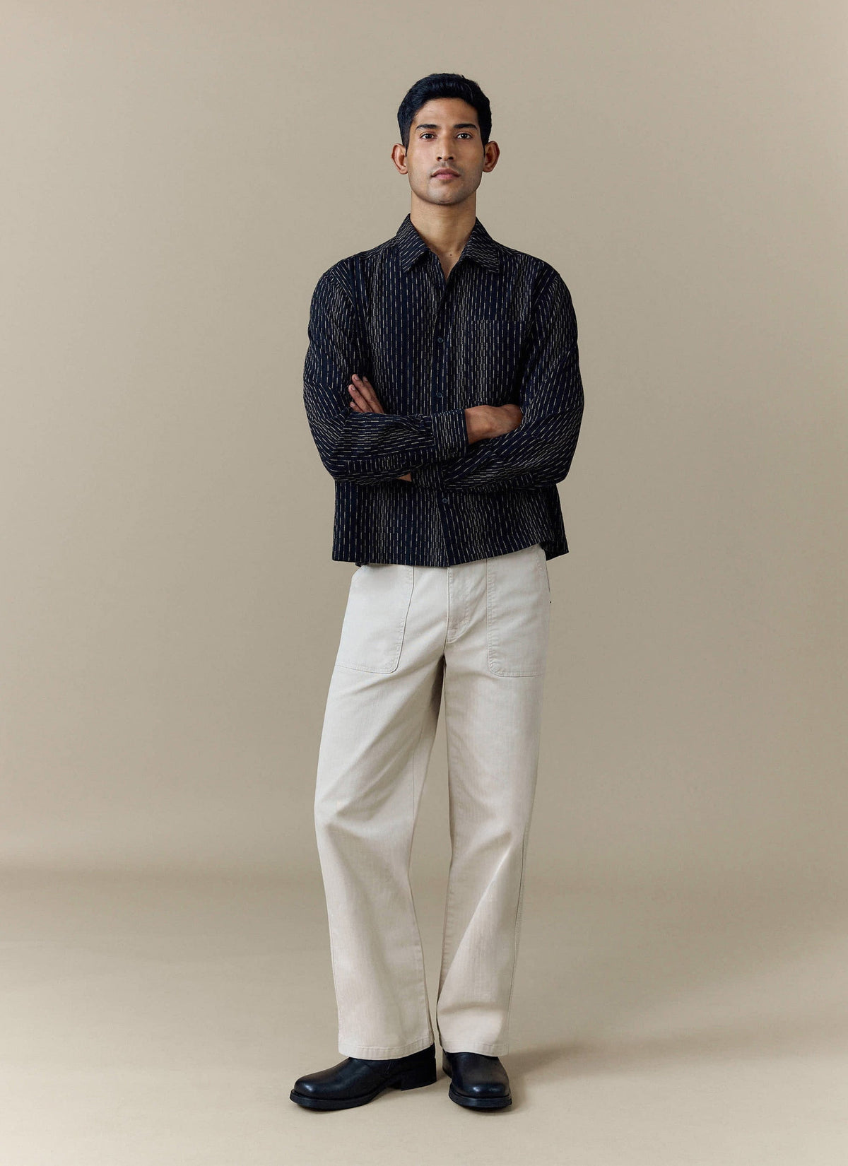 Men's Long Sleeve Boxy Shirt - Leland - Cotton - Black | Percival Smart Buy