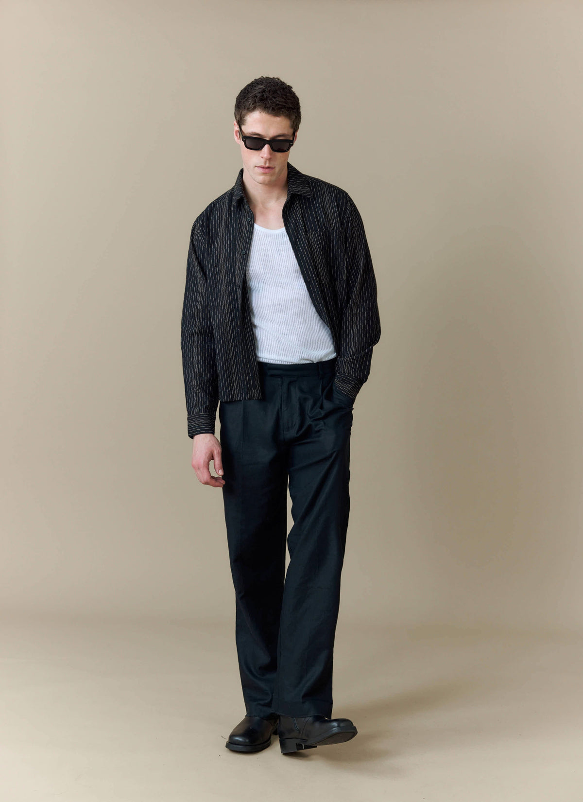 Men's Long Sleeve Boxy Shirt - Leland - Cotton - Black | Percival Smart Buy