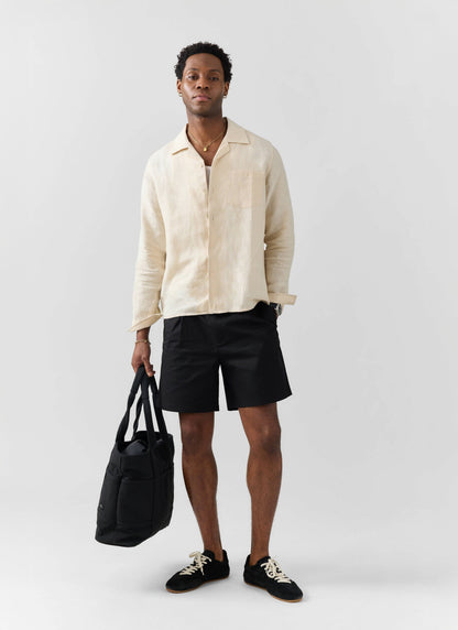 Men's Long Sleeve Cuban Shirt - 100% Linen - Cream | Percival Quality