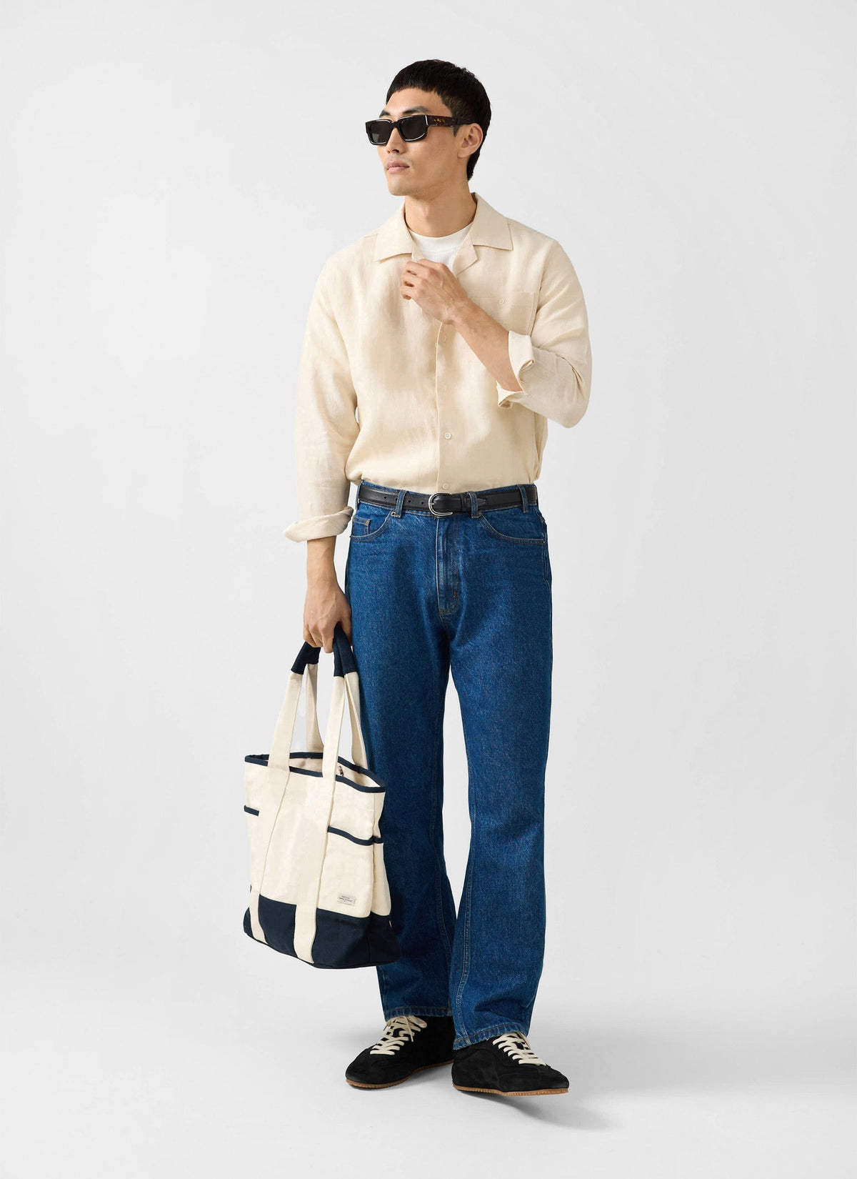 Men's Long Sleeve Cuban Shirt - 100% Linen - Cream | Percival Quality