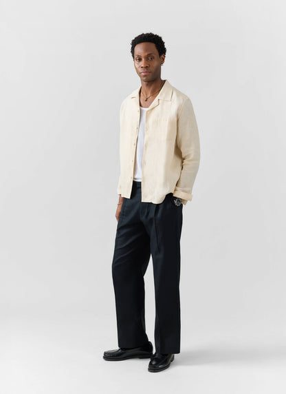 Men's Long Sleeve Cuban Shirt - 100% Linen - Cream | Percival Quality
