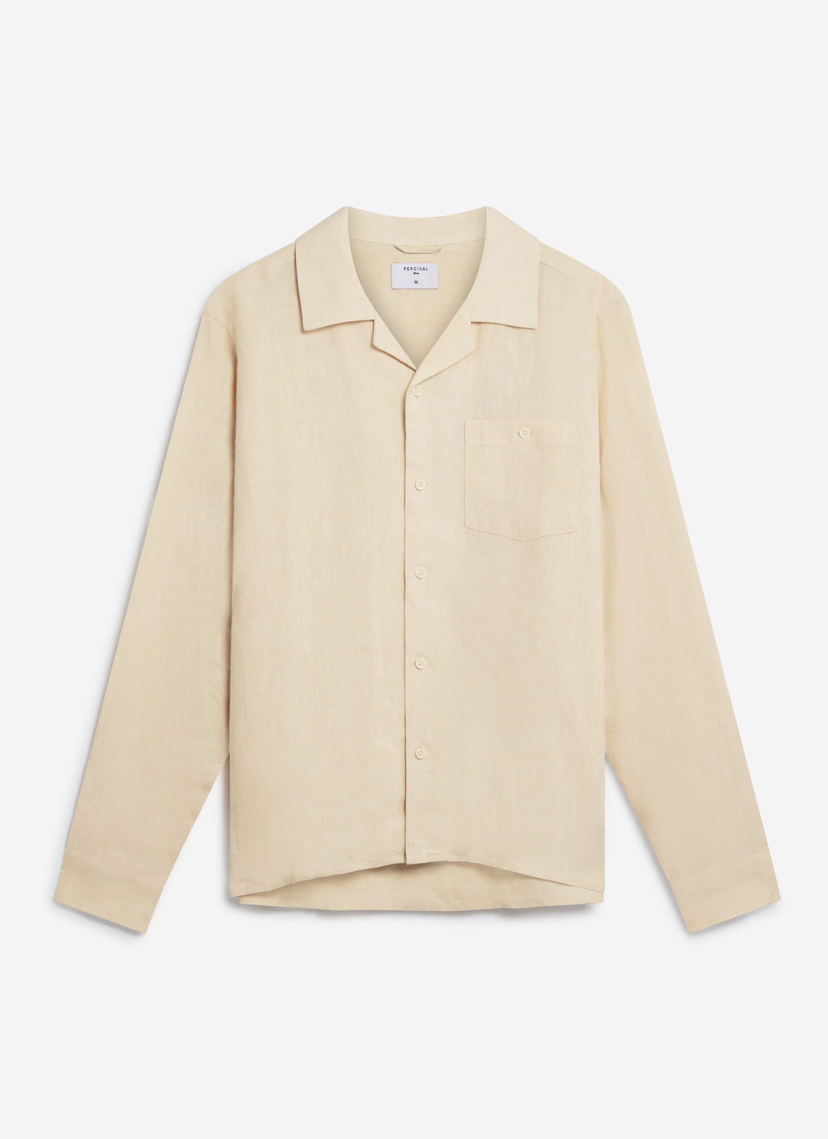 Men's Long Sleeve Cuban Shirt - 100% Linen - Cream | Percival Quality
