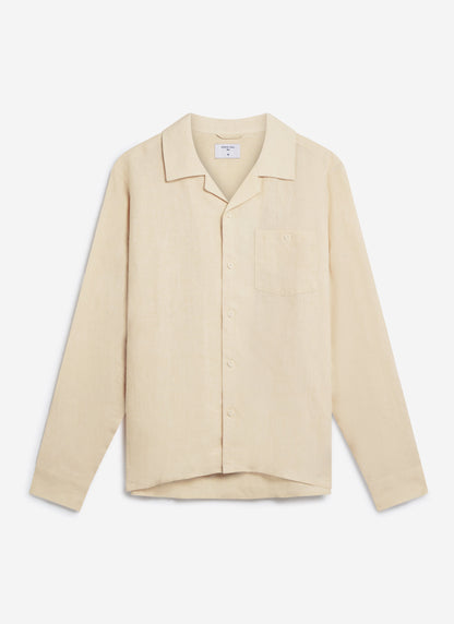 Men's Long Sleeve Cuban Shirt - 100% Linen - Cream | Percival Quality