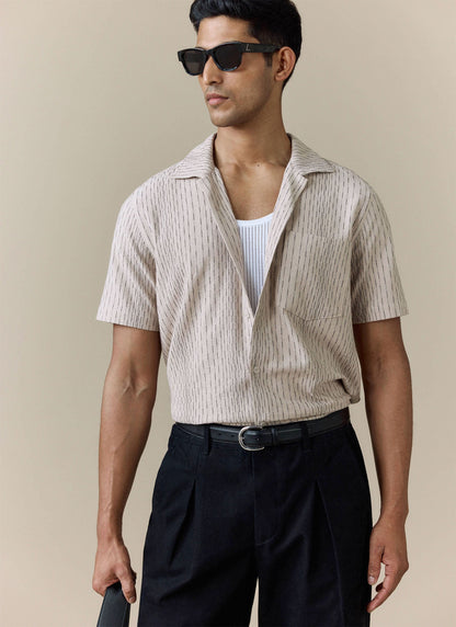 Men's Cuban Collar Shirt: Leland - Cream - Cotton | Percival Hot Sale