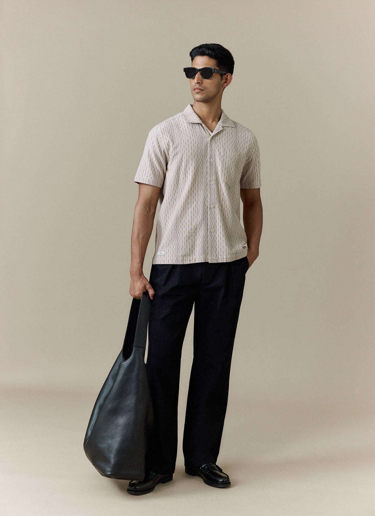 Men's Cuban Collar Shirt: Leland - Cream - Cotton | Percival Hot Sale