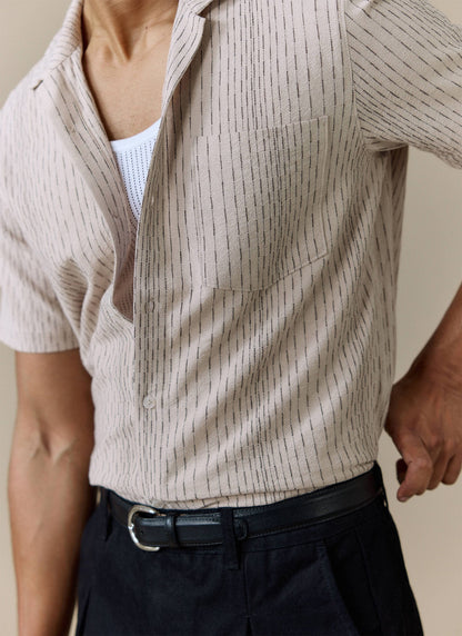 Men's Cuban Collar Shirt: Leland - Cream - Cotton | Percival Hot Sale