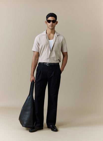 Men's Cuban Collar Shirt: Leland - Cream - Cotton | Percival Hot Sale