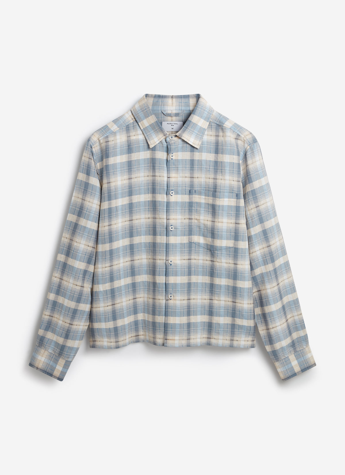 Men's Check Shirt - Jesse - Linen Blend - Light Blue | Percival Best Price