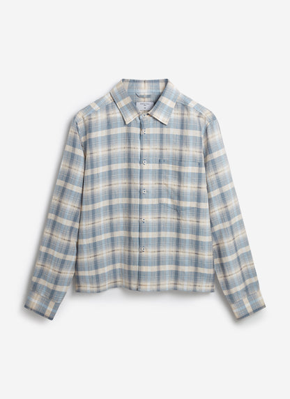 Men's Check Shirt - Jesse - Linen Blend - Light Blue | Percival Best Price