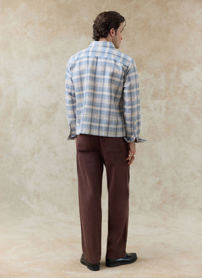 Men's Check Shirt - Jesse - Linen Blend - Light Blue | Percival Best Price