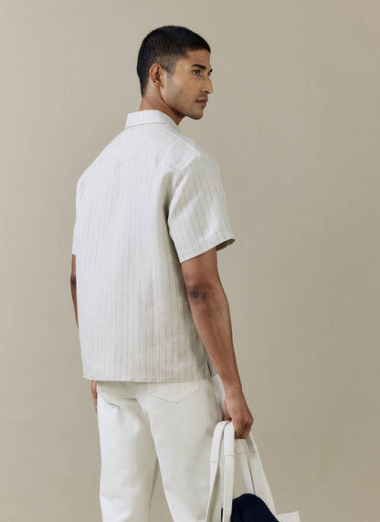 Men's Boxy Short Sleeve Shirt - Linen Blend - Cream | Percival Essential