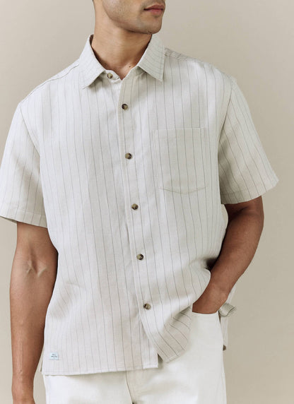 Men's Boxy Short Sleeve Shirt - Linen Blend - Cream | Percival Essential