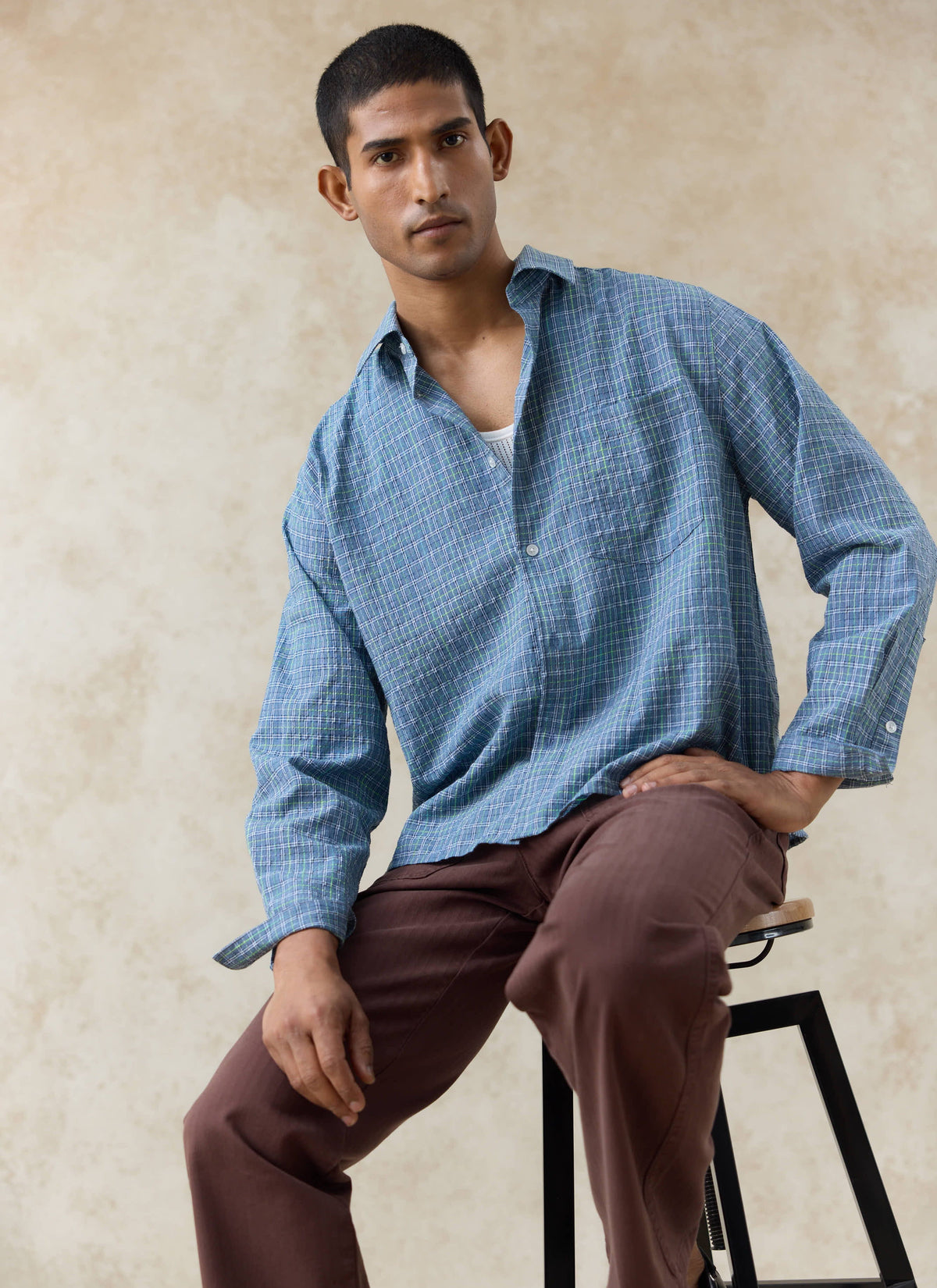 Men's Hinsley Checked Boxy Shirt - 100% Cotton | Percival Essential