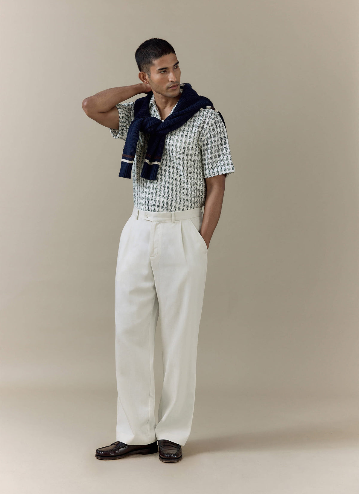 Men's Short Sleeve Crochet Shirt - Cotton - Green | Percival Quality