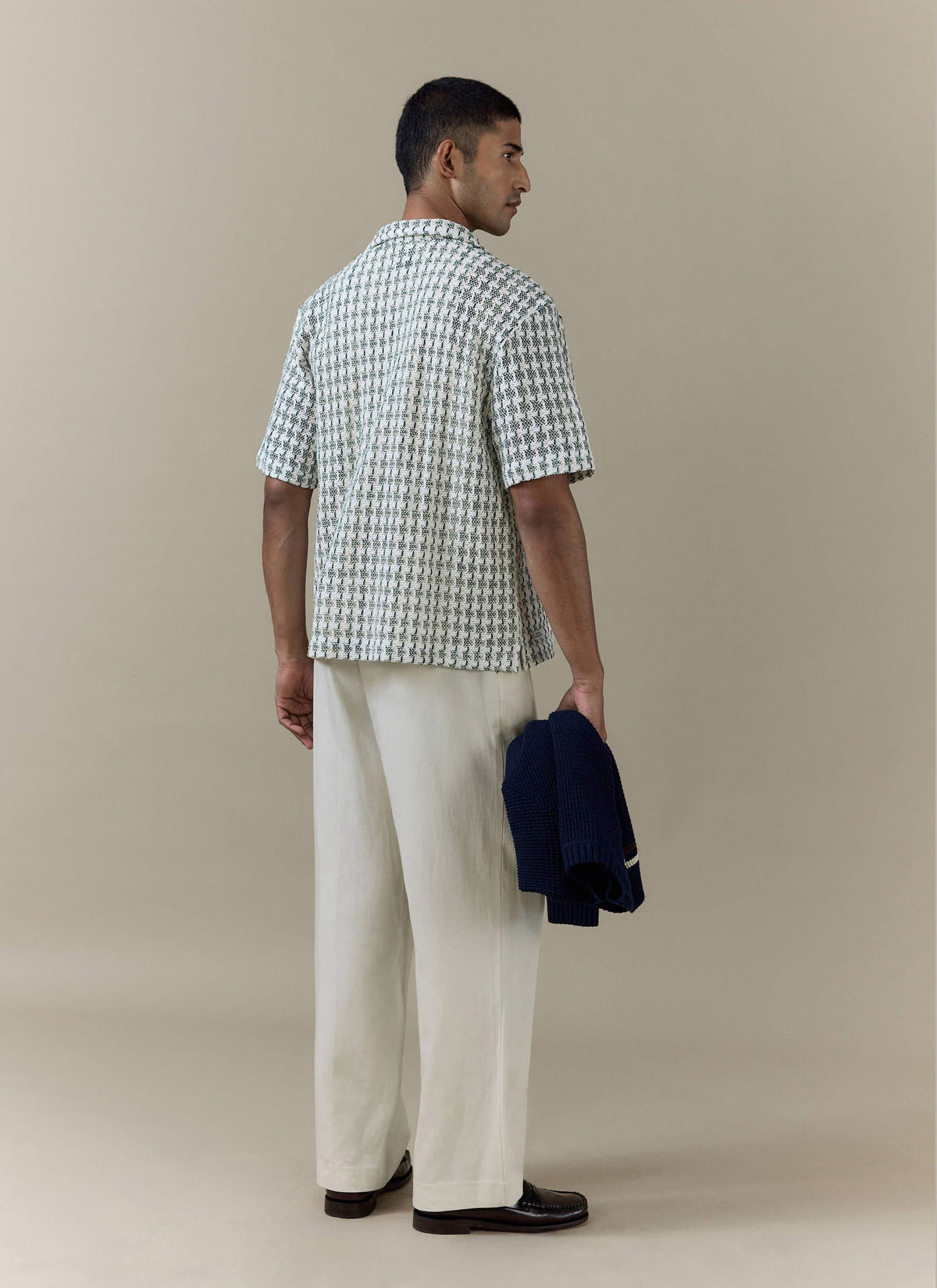 Men's Short Sleeve Crochet Shirt - Cotton - Green | Percival Quality