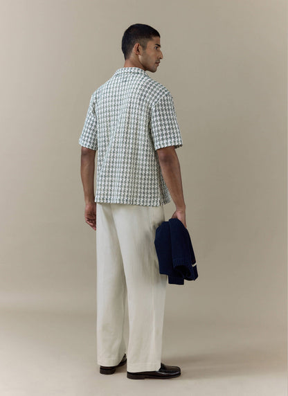 Men's Short Sleeve Crochet Shirt - Cotton - Green | Percival Quality